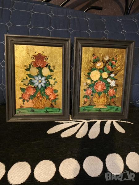 Картини  лот върху стъкло дървена рамка , снимка 1