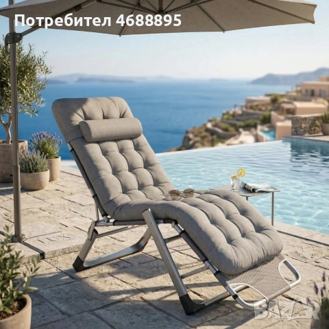 Сгъваем градински шезлонг с мека ватирана възглавница, регулируема облегалка и антикорозионна рамка, снимка 5 - Градински мебели, декорация  - 53891209