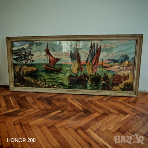 Стар гоблен Пристан в Елада. , снимка 4 - Гоблени - 54127221