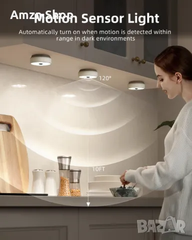 EZVALO Осветление за гардероб шкаф библиотека с вътрешен сензор за движение 2000mAh Акумулаторно, снимка 2 - Лед осветление - 47737823