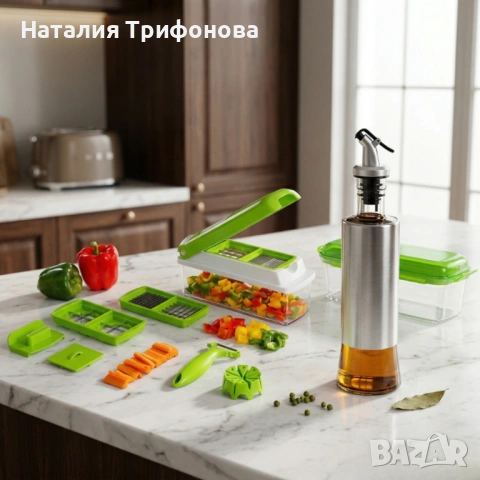 Кухненско Ренде за зеле, моркови с контейнер - Nicer Dicer Plus от 13 части + Подарък Бутилка за зех, снимка 3 - Други стоки за дома - 54168377