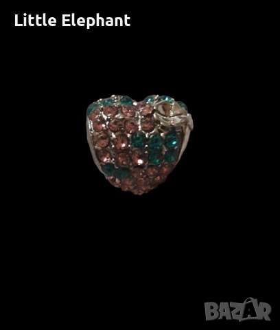 Елемент Пандора сърце с кристали,pink and green with clover/нов