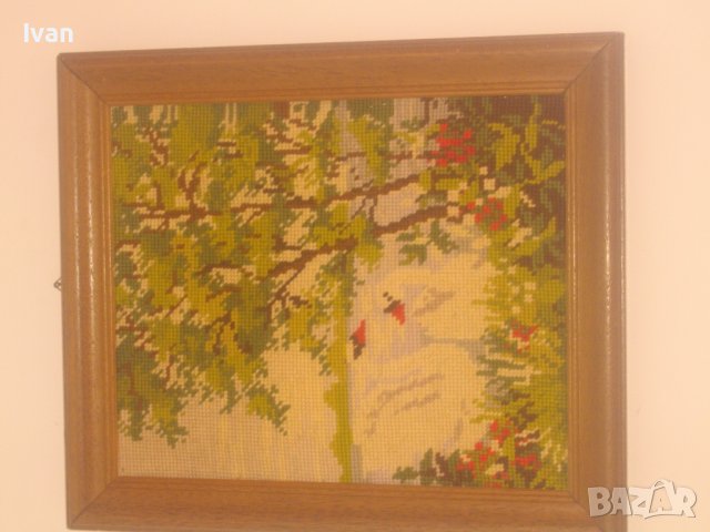 Нов DMC Гоблен-Лебеди-Рамкиран-365х310мм-Ръчно Нашиван-Отличен, снимка 9 - Гоблени - 37173046