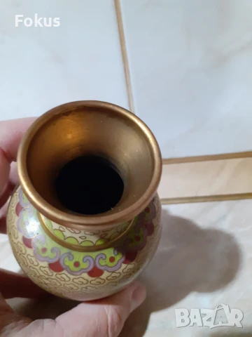 Cloisonne Клоазоне стара ваза бронз клетъчен емайл, снимка 4 - Антикварни и старинни предмети - 50999346
