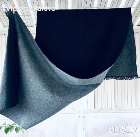 Модерен голям зимен шал - реверсивен, черно и сиво, снимка 6 - Шалове - 52795132