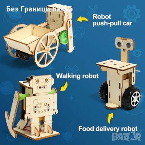 Нов Дървен STEM Робот 6 в 1 Играчка Комплект Научни Експерименти за деца, снимка 3 - Образователни игри - 50636654