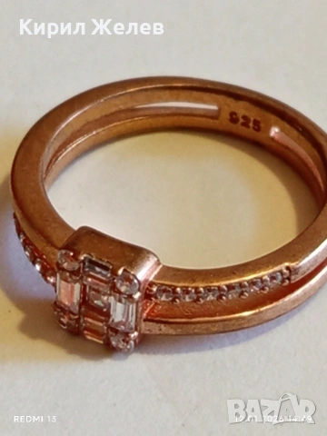 Сребърен пръстен с покритие от розово злато инкрустирани с кристали много красив 52758, снимка 9 - Пръстени - 53073354