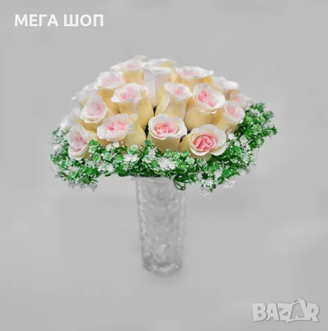 Елегантен букет от изкуствени рози, снимка 2 - Изкуствени цветя - 50346321