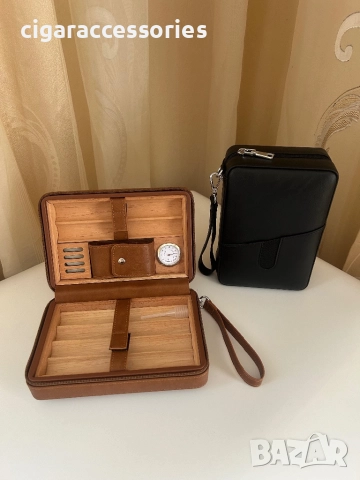 Преносим хумидор от естествена кожа и кедър за 6 пури