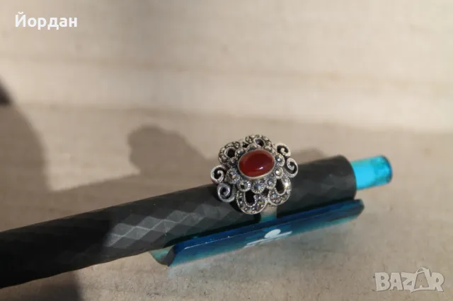 Дамски сребърен пръстен камънъни маркезит и карнеол, снимка 5 - Пръстени - 48425793