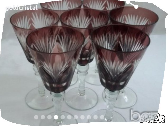 Кристална гарафа и кристални чаши цветен  лилав кристал, снимка 3 - Антикварни и старинни предмети - 31236367