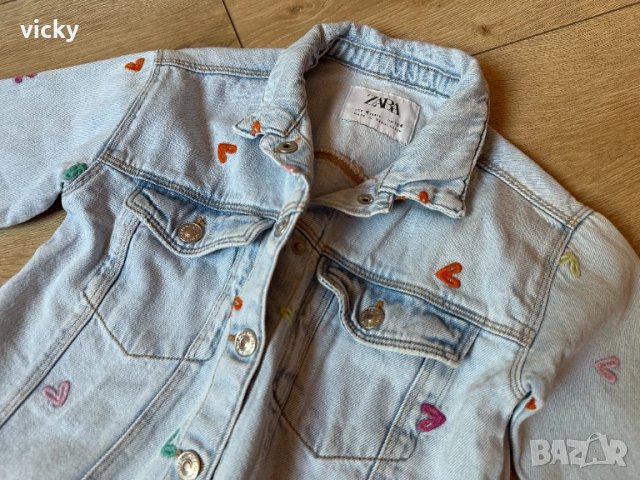 Дънков детски комплект с бродирани сърчица ZARA, размер 104 + ПОДАРЪК, снимка 5 - Детски комплекти - 51378081