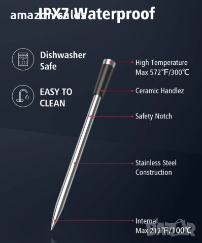 Безжичен Smart термометър за месо BFOUR BF-30 с голям LCD дисплей,100 м безжично управление, снимка 8 - Барбекюта - 54089056