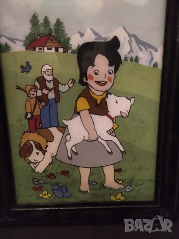 Картина по книгата "Хайди" найвизъм рисувана върху стъкло , снимка 2 - Картини - 42829758