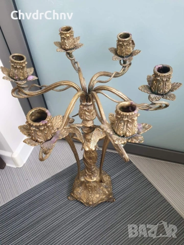 Франция 19ти век/58см-5кг/голям стар настолен бароков бронзов свещник, снимка 2 - Декорация за дома - 54166122