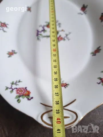 голямо елипсовидно порцеланово плато с цветя и райски птици  Limoges 8/5, снимка 5 - Сервизи - 49939077