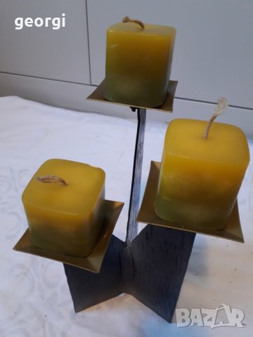 Метален свещник с три свещи, снимка 3 - Декорация за дома - 31553085