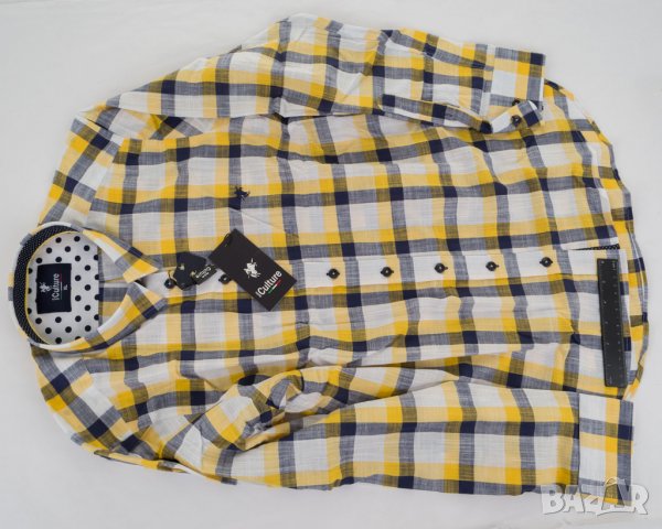 Карирана дамска памучна риза в жълто, синьо и бяло Denim Culture - XL, снимка 4 - Ризи - 30976964