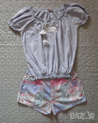 Дамски сет ефектна блуза и къси панталонки