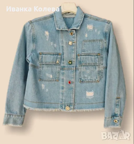 Дънково яке, ръчно рисувано, М, снимка 7 - Якета - 56254542