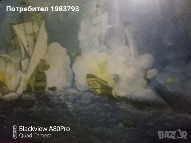 Голяма стара картина морска битка., снимка 3 - Картини - 52446368