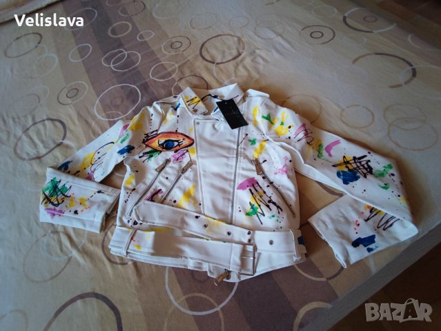 Еко кожа яке с ръчно рисувани елементи, снимка 5 - Якета - 39883971