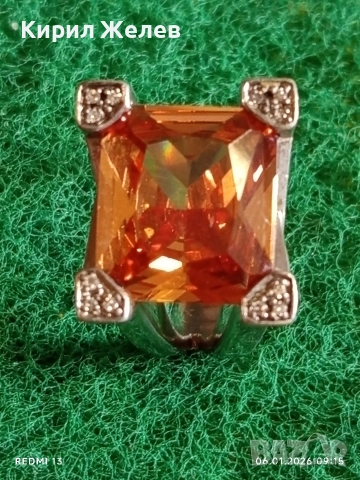 Екстравагантен сребърен пръстен тип Коктейлен пръстен с ЦИТРИН и инкрустирани кристали 51806