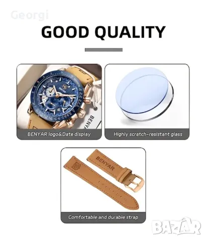 Спортно/Елегантен Мъжки часовник BY*BENYAR* Спортен хронограф с кожена каишка!, снимка 15 - Мъжки - 49516871