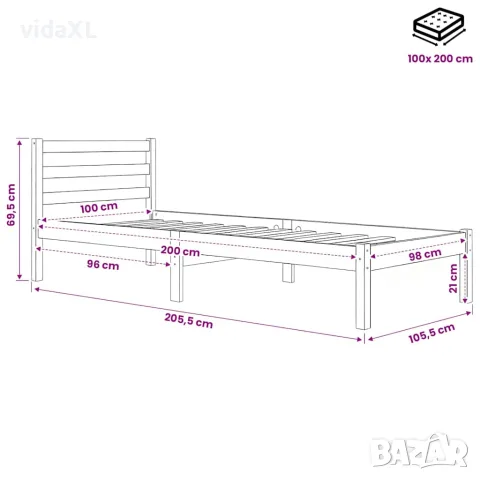 vidaXL Рамка за легло, бор масив, 100х200 см, снимка 8 - Спални и легла - 56148065