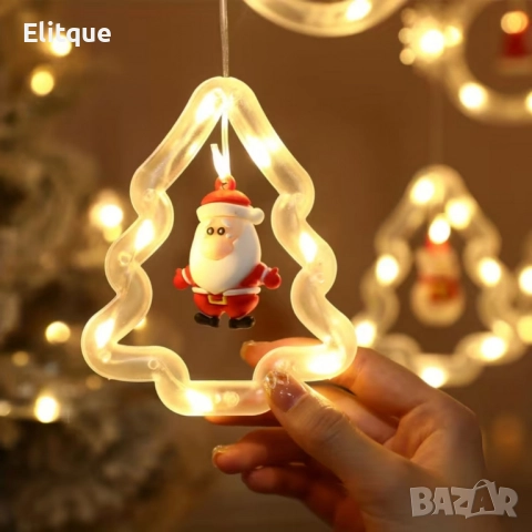 Светещ коледен гирлянд с рингове и малки коледни фигурки / 5 броя коледни елхи и 5 броя рингове , снимка 6 - Декорация за дома - 52545153