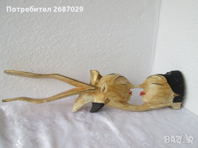 55 см любов целувка голяма дървена фигура дърворезба от Бали