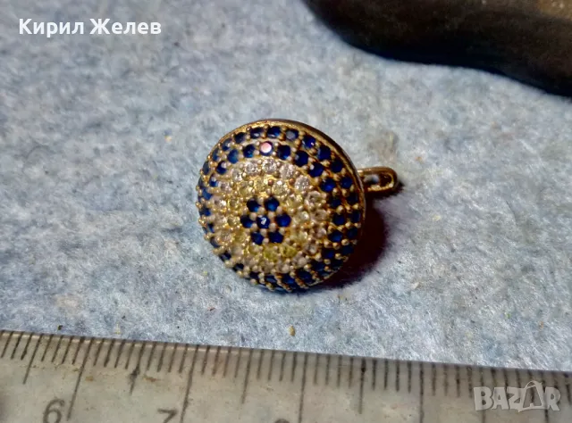 СКЪПОЦЕННА ПОЗЛАТЕНА РЕТРО АРТ СТИЛ ОБЕЦА с ФАСЕТИРАН СИН и БЯЛ ЦИРКОН КАМЪЧЕТА 39812