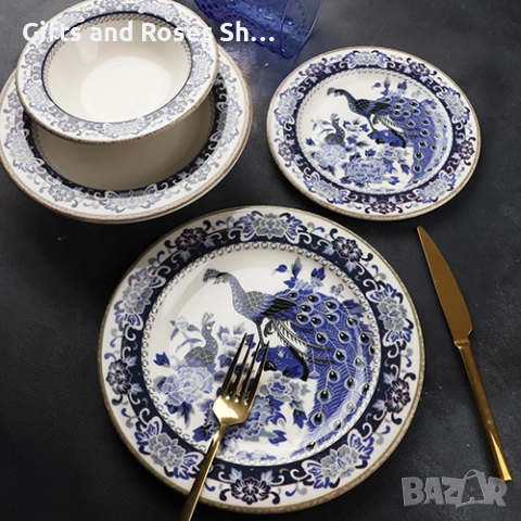 Порцеланов сервиз с Паун в синьо - 24 части