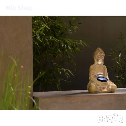 Нов LED соларна лампа Buddha, Livarno home, Градинска, Полирезин, IP44, 16x12.5x25.5 cm, Бежов, снимка 4 - Друга електроника - 55748337