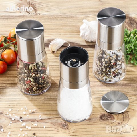 Мелнички за подправки - за сол, черен пипер или подправки - неръждаема стомана - Д: 6.5 см, В: 13 см