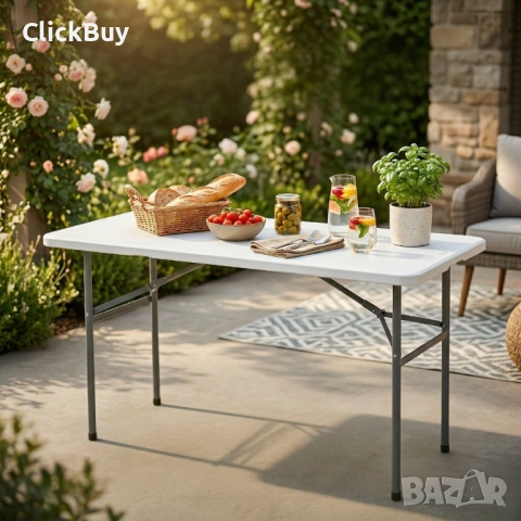 Сгъваема правоъгълна градинска маса, бяла - 181.5 × 74 × 74 см, снимка 4 - Маси - 54153507