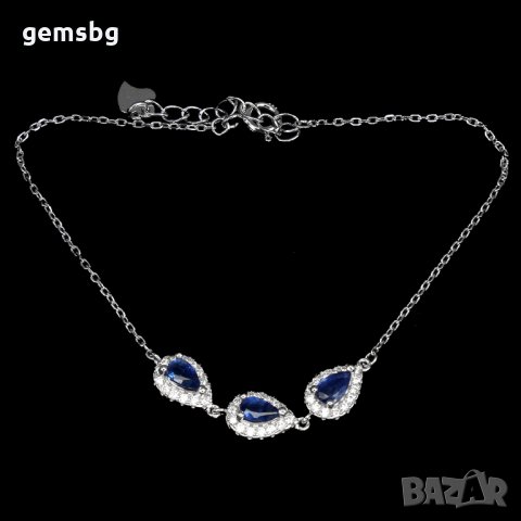 Гривна с естествени сапфири и циркони, снимка 2 - Гривни - 31158255
