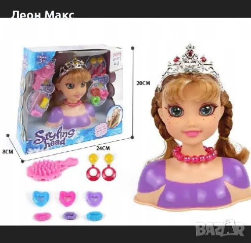 Кукла Глава за прически с корона и аксесоари , снимка 2 - Кукли - 48446277