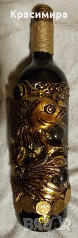 Арт бутилка "Златната рибка ", снимка 3 - Декорация за дома - 54225561