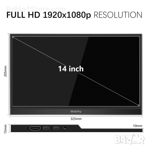 Преносим сензорен монитор 14-инчов 1920x1080p IPS, снимка 3 - Монитори - 52890765