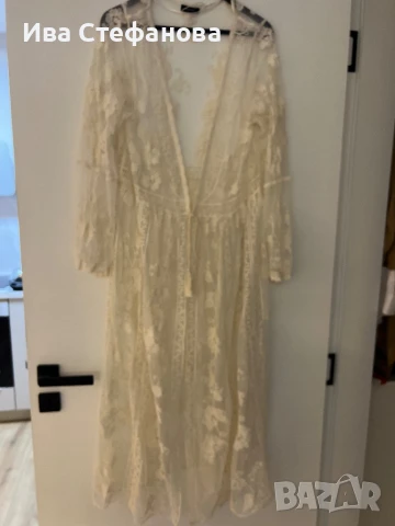 Нова  плажна бяла памучна памук дантелена наметка плажна дълга риза кафтан плажна дълга рокля , снимка 2 - Туники - 50833000