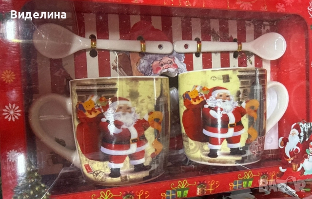 Подаръчен комплект за двама, 2 броя коледни чаши с 2 лъжички., снимка 2 - Чаши - 51998999