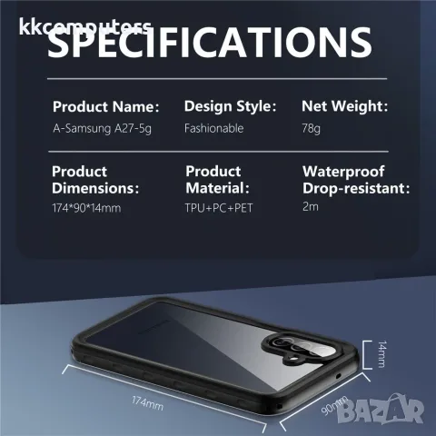 REDPEPPER A Series за Samsung Galaxy A27 5G IP68 Водоустойчив Удароустойчив PC TPU PET Калъф – Черен, снимка 11 - Калъфи, кейсове - 55852189