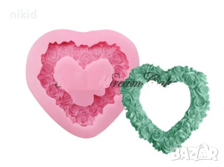 Сърце рамка от розички силиконов молд форма за декорация торта фондан шоколад, снимка 2 - Форми - 30522654