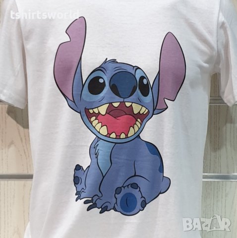 Нова бяла мъжка тениска с дигитален печат Стич (Stitch), снимка 5 - Тениски - 39094921