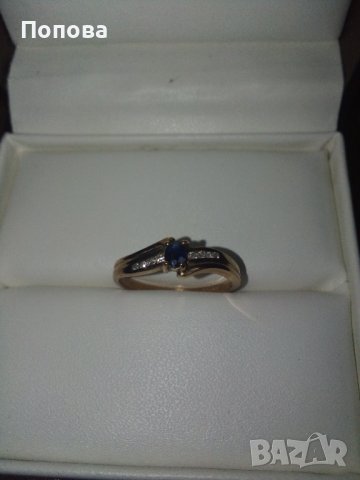 Фирмен златен пръстен с диаманти и сапфир, снимка 2 - Пръстени - 37823739