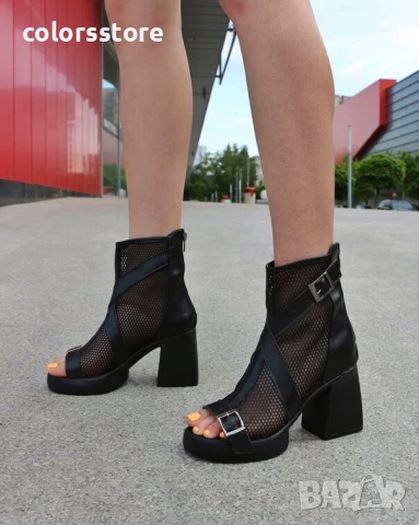 Летни боти на ток - черна кожа - LBMN56 , снимка 2 - Сандали - 51257991