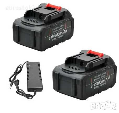 Комплект Li-Ion акумулаторна батерия 2 броя + зарядно устройство, 21V / 4000mAh, съвместими с Makita