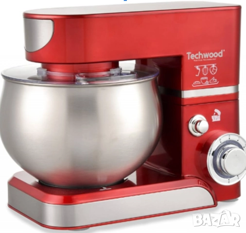 Планетарен миксер с купа от инокс Techwood TRO-1055, 1000W, 5л., 3бъркалки, 6степени + Pulse, Червен, снимка 6 - Друга електроника - 51947856