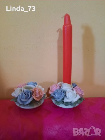Свещник-порцелан с цветни рози-2бр. Внос Германия.